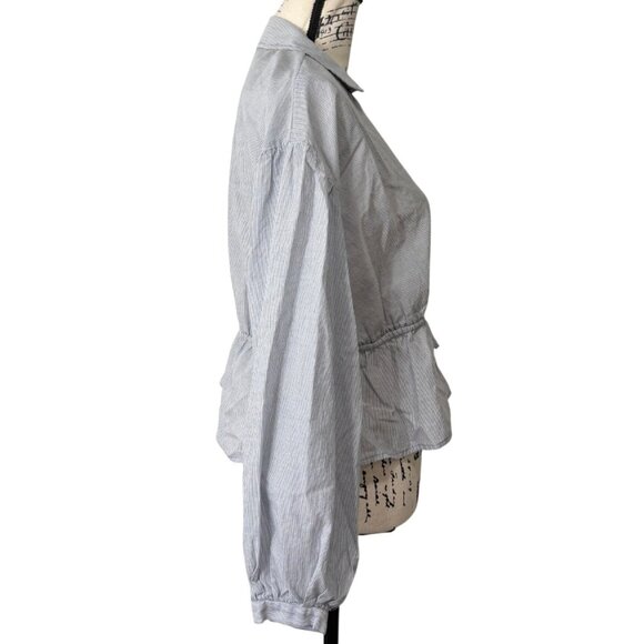Pilcro Anthropologie Womens Size M Top Faux-Wrap Striped Cotton Blue Long Sleeve - Picture 2 of 8